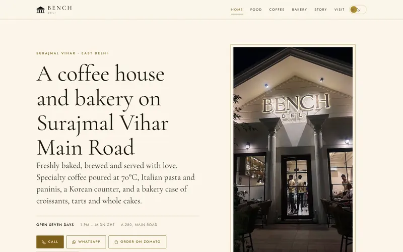 The website we built for Bench Deli