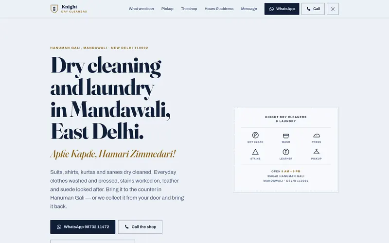 The website we built for Knight Dry Cleaners & Laundry